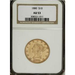 1880 $10 AU53 NGC. NGC Census: (12/1243). PCGS Pop