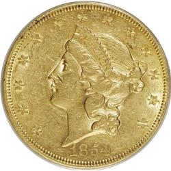 1854 $20 Small Date AU53 ANACS. NGC Census: (67/26