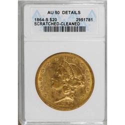 1864-S $20 --Cleaned, Scratched--ANACS. AU50 Details.