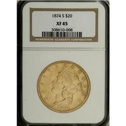 1874-S $20 XF45 NGC. NGC Census: (73/2081). PCGS P