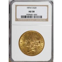 1876-S $20 AU58 NGC. NGC Census: (1836/1444). PCGS