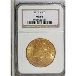 1877-S $20 MS61 NGC. NGC Census: (524/103). PCGS P