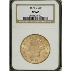 1878-S $20 MS60 NGC. NGC Census: (225/387). PCGS P