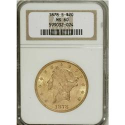 1878-S $20 MS60 NGC. NGC Census: (225/387). PCGS P