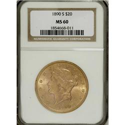 1890-S $20 MS60 NGC. NGC Census: (134/879). PCGS P
