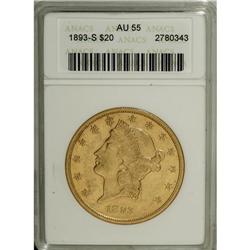 1893-S $20 AU55 ANACS. NGC Census: (14/3648). PCGS