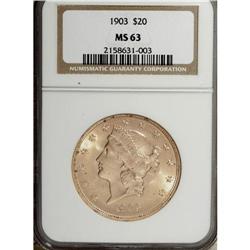 1903 $20 MS63 NGC. NGC Census: (2966/2508). PCGS P