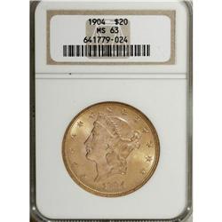 1904 $20 MS63 NGC. NGC Census: (55966/31905). PCGS