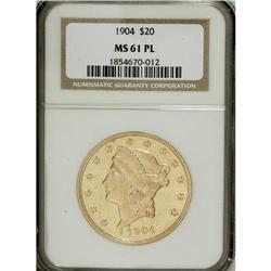 1904 $20 MS61 Prooflike NGC. NGC Census: (48/320).