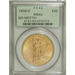 1908-D $20 No Motto MS62 PCGS. PCGS Population (85