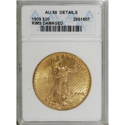 1909 $20 --Rim Damaged--ANACS. AU58 Details. NGC Ce