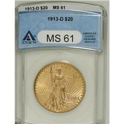 1913-D $20 MS61 ANACS. NGC Census: (240/2596). PCG