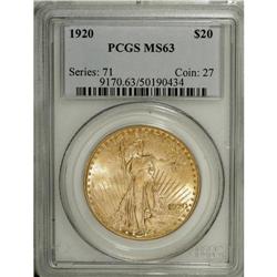 1920 $20 MS63 PCGS. PCGS Population (1380/448). NG