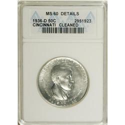 1936-D 50C Cincinnati--Cleaned--ANACS. MS60 Details.