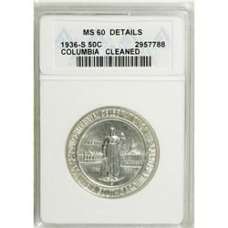 1936-S 50C Columbia--Cleaned--ANACS. MS60 Details.