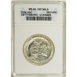 1936 50C Gettysburg--Cleaned--ANACS. MS60 Details.