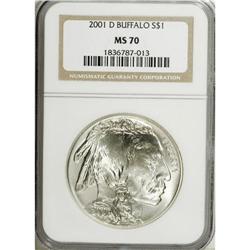 2001-D $1 Buffalo Silver Dollar MS70 NGC. NGC Cens