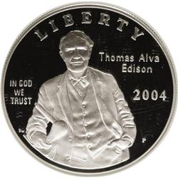 2004-P $1 Edison Silver Dollar PR70 Deep Cameo NGC. NG