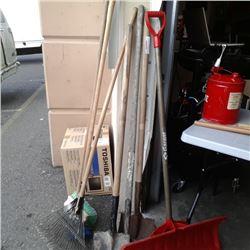 Bundle of rakes, shovels and brooms