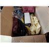 Image 2 : BOX OF LINENS, TWIN SHEETS, LACE, BRASS TEAPOT, LACE TABLECLOTH, BLACK PLACEMATS