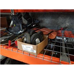 4 LARGE CASTORS, BAR CLAMP AND BOAT SEAT