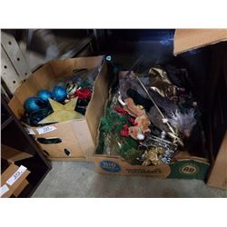 2 BOXES OF CHRISTMAS DECORATIONS AND LIGHTS