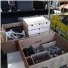 Image 1 : Wooden hardware organizer to with box of nuts and plant hanging brackets