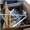 Image 3 : Wooden hardware organizer to with box of nuts and plant hanging brackets