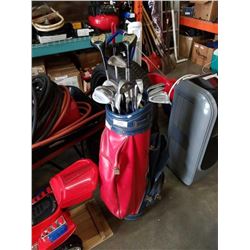 RED BLUE GOLF BAG WITH CLUBS
