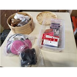 Basket of Kentucky Derby glasses lot of gel hand warmers and face mask