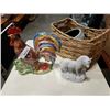 Image 1 : BASKET WITH LARGE ROOSTER FIGURE, HORSE FIGURE, BOWL
