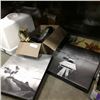 Image 1 : 2 CANVAS PRINTS AND WALLART WITH BOX OF CLOCKS AND HORSE BOOKENDS