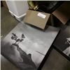 Image 2 : 2 CANVAS PRINTS AND WALLART WITH BOX OF CLOCKS AND HORSE BOOKENDS