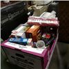 Image 1 : Box of various toys and games including vintage radio shack keyboard
