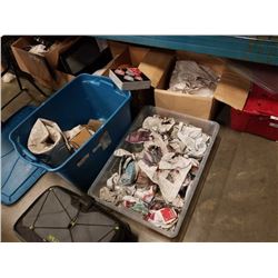 2 TOTES AND BOX OF GLASSWARE, KITCHEN ITEMS
