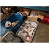 Image 1 : 2 TOTES AND BOX OF GLASSWARE, KITCHEN ITEMS