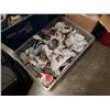 Image 2 : 2 TOTES AND BOX OF GLASSWARE, KITCHEN ITEMS