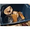 Image 3 : 2 TOTES AND BOX OF GLASSWARE, KITCHEN ITEMS
