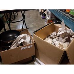 2 BOXES OF POTS PANS AND KITCHEN ITEMS