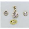 Image 2 : 10KT YELLOW GOLD CZ EARRINGS AND PENDANT W/ APPRAISAL $1270, 21 CZ STONES .042CTS