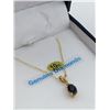 Image 2 : 10KT YELLOW GOLD 6x4mm GENUINE BLUE SAPPHIRE AND DIAMOND PENDANT W/ STERLING CHAIN W/ APPRAISAL $100