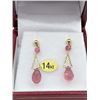 Image 1 : 14KT YELLOW GOLD GENUINE RUBELLITE BRIOLETTE EARRINGS W/ APPRAISAL $1215, 2.42CTS RUBELLITE