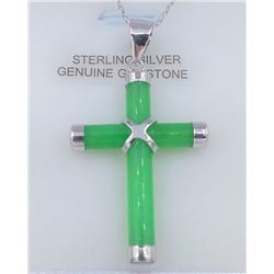 STERLING SILVER GENINE JADE CROSS PENDANT W/ STERLING CHAIN W/ APPRAISAL $450