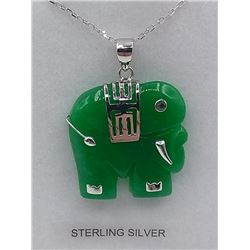 STERLING SILVER GENUINE JADEITE AND SYNTHETIC RUBY "ELEPHANT" PENDANT W/ STERLING CHAIN W/ APPRAISAL