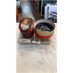 TIN AND BOX OF VARIOUS JEWELLERY AND TRAY OF JEWELLERY MAKING SUPPLIES