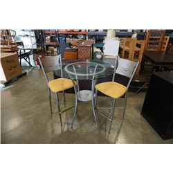 GLASSTOP METAL BISTRO TABLE WITH 2 STOOLS CAFE THEME
