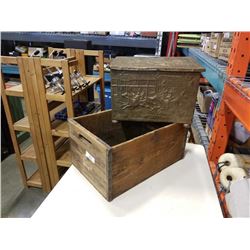 BRASS FIREBOX AND WOOD CRATE