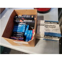 RadioShack video audiotape eraser and lot of blank cassette tapes
