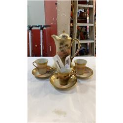 HAND PAINTED NIPPON TEAPOT AND 3 CUPS AND SAUCERS - AS FOUND