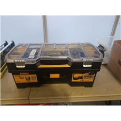 DEWALT TOOL BOX WITH BIKE REPAIR TOOLS, PARK TOOLS, DISC BRAKE CALIPERS, ETC